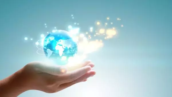 person holding a global network