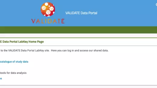 VALIDATE data portal catalogue page