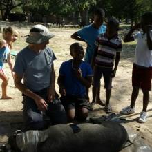 Future vets working on a warthog project.